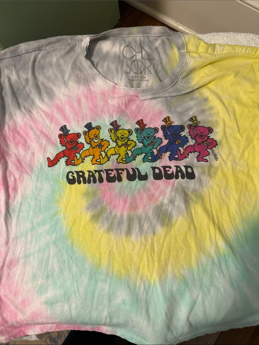 Chaser Tie-Dye Grateful Dead Dancing Bears Tee - Pink Yellow Blue Green Purple